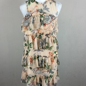 NWT Maxsport Exotic Flower Peach Floral Ruffled Mini Dress XS